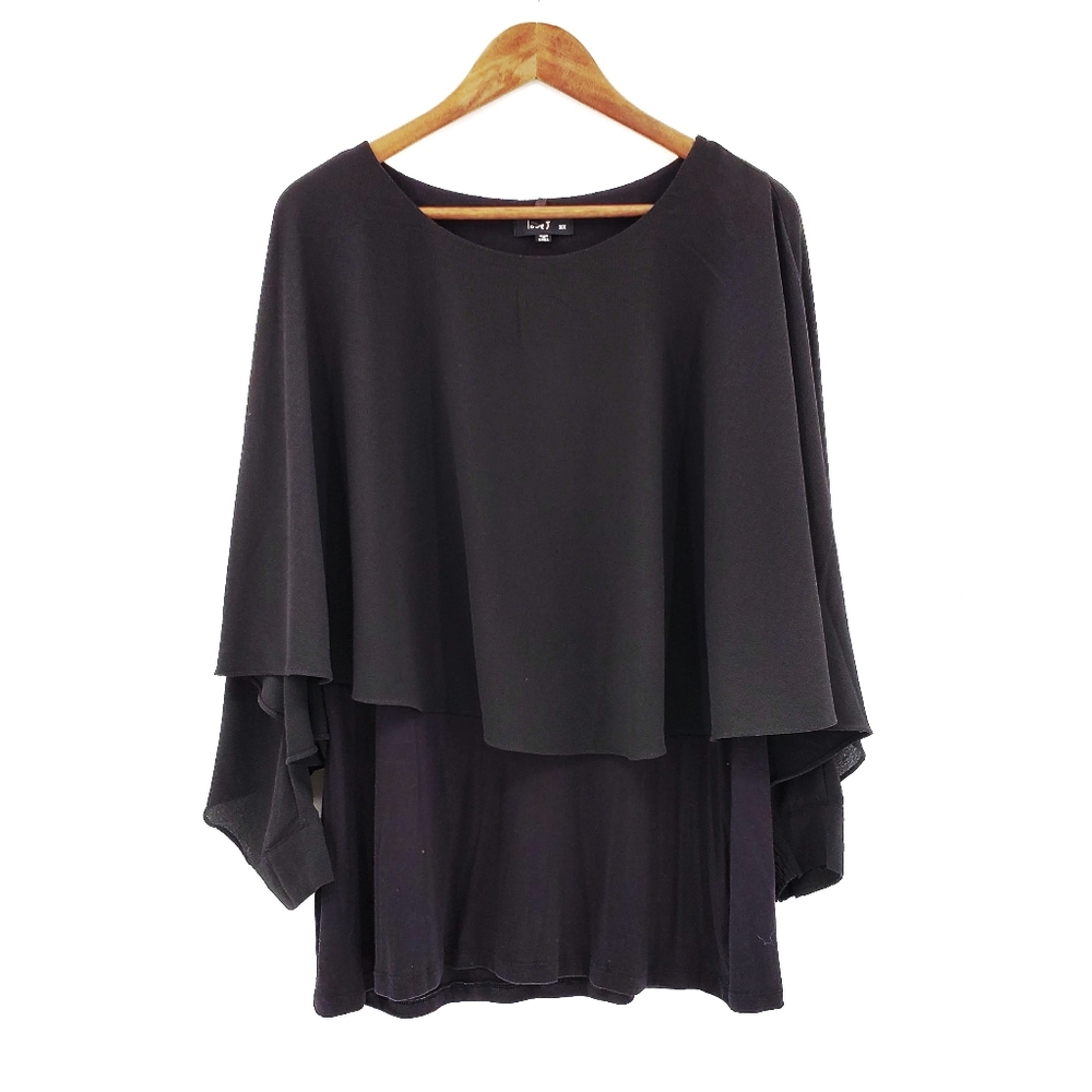 Love J Womens Black Layered Open Sleeve Blouse 3x